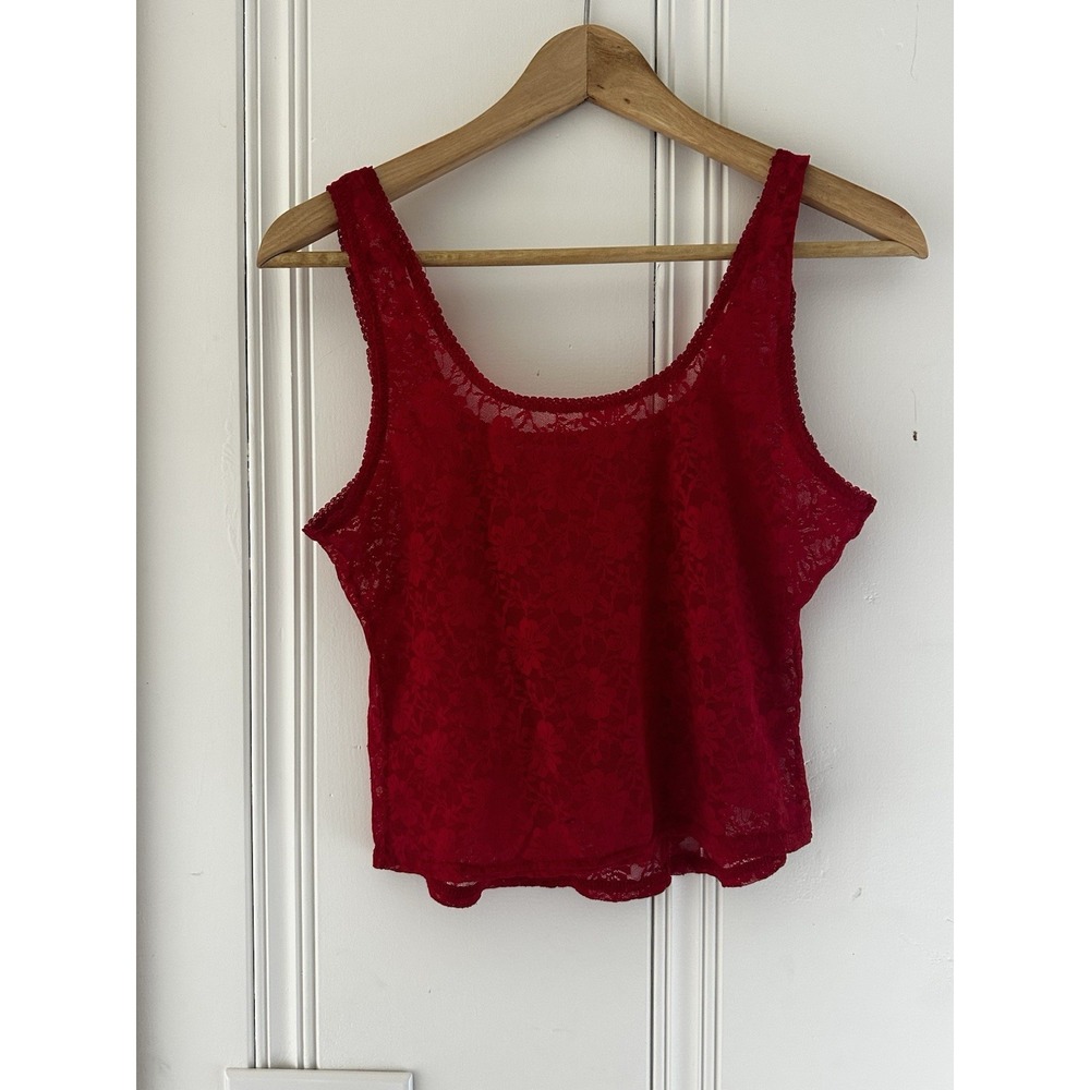 Red Lace Tank Top Womens‎ Floral Sheer Crop Camisole Y2K Romantic